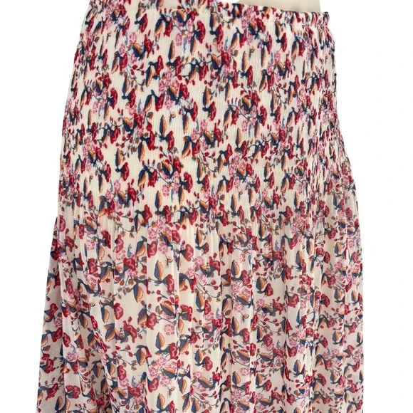 Max Studio Floral Smocked Midi Skirt Cream Red Blue Boho Sz L - Picture 3 of 6